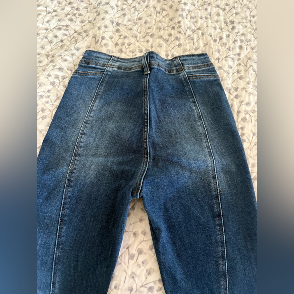 Cello Women's Mid-Blue High-Rise Flare Jeans exposed button fly raw hem sz 28 - Picture 10 of 14